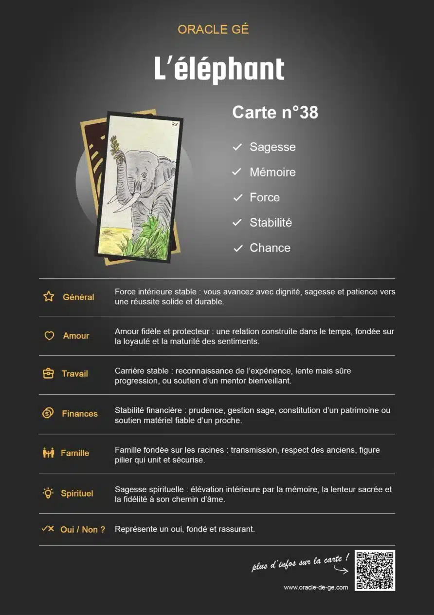 L'Éléphant (38) Oracle Gé : Signification